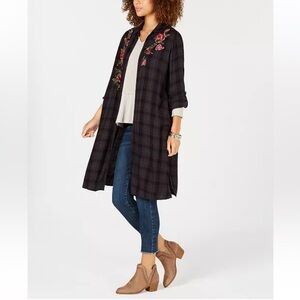 Style & Co. Purple Plaid Dress with Red Floral Embroidery